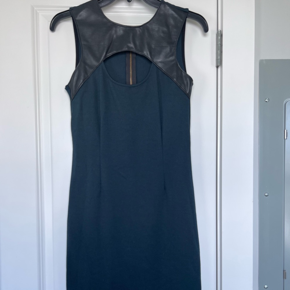 Blue/Green Cocktail Dress with Leather Detail